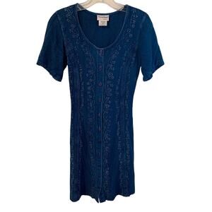 Vintage Button Down Tonal Embroidered 90s Dress Whimsical Womens SZ S